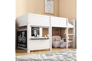 LTGB Children's Bed, Bunk Bed with Ladder, House Bunk Bed with Two Boards and Small Shelf, Play Bed, Wooden Bed Frame, Youth Bed for Teenages Kids Boys Girls, White