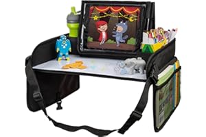 Lusso Gear Kids Travel Tray for Toddler Car Seat, Travel Tray for Kids Car Seat, Lap Tray for Airplane, Travel Desk Essential Accessories, Carseat Table Tray for Kids Road Trip Activities (Black)