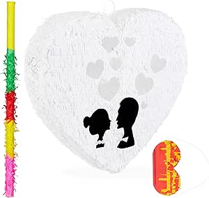 Relaxdays 3 Tlg Pinata Set Hochzeit Herzpinata Zum Aufhangen Pinatastab Augenmaske Hochzeitspinata Papier Mit Zubehor Weiss Amazon De Spielzeug