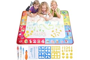 CKBUITY Water Doodle Magic Mat 100 x 75cm, Aqua Drawing Large Painting Mat for 1-6 Year Old Boys Girls, Reusable Painting Mat with 3 Magic Pens and Number Set Toys for Toddler Children
