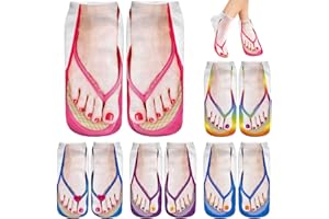 PICRIK 5 Pairs Flip Flop Socks, 3D Pattern Manicure Print Socks, Flip Flop Socks for Women, Women Personalized Low Cut Ankle Hiking Socks, Novelty Funny Socks Gifts for Men.