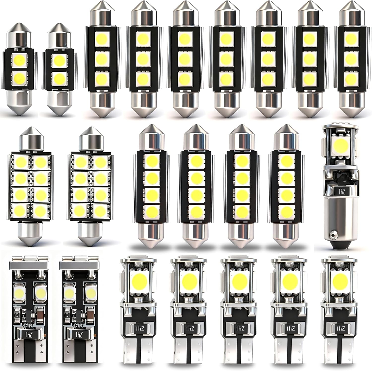 HOMTRAK Kit 23 Bombillas luces LED Interior Coche 6000K Blanco Xenón, Sin Errores, C5W Festoon 31/36mm + T10 W5W 168 194 2825, para Domo Mapa Puertas Maletero Matrícula luces interiores para coche