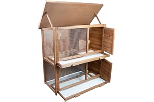 Julido Hasenstall draußen Winterfest 92x90x45cm, Hasenkäfig doppelstöckig, Holzhaus Kaninchen mit ausziehbaren Schubladen zur einfachen Reinigung