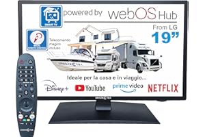 Unispectra ® 19" Smart TV (webOS) + Telecomando magico 12V HDR ELED 230V 24V Triplo sintonizzatore: satellitare, terrestre, cable. 3xHDMI, 2xUSB. TV 12V per camper, caravan, barca