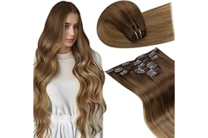 LaaVoo Extension Capelli Veri Clip 7pcs 105g 40cm Marrone Ombre a Marrone Chiaro Extension Clip Capelli Veri Lisci Estensioni Dei Capelli Umani Reali #6/8/14