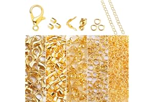 ALEXCRAFT Kit Fabrication Bijoux Fermoir Bracelet Perles a Ecraser Pour Bijoux Attache Bracelet Chaine Extension Or Anneau de Saut Kit Fermoir Et Perle a Ecraser Chaine Extension Acier Inoxydable