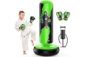 QPAU Larger Stable Punching Bag for Kids, 66 Inch Inflatable Boxing Bag, Gifts for Boys & Girls Age 5+ for Practicing Karate, Taekwondo
