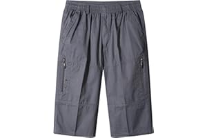 Btmpmcs Pantaloncini Cargo da Uomo in Cotone Casual Lunghi 3/4 Pantaloni Corti Estivi Casual Bermuda con Multi Tasche All'aperto Leggero Sportivi Shorts Vita Elastica