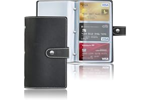 Czzmy Business Card Organizer,Business Card Holder Book Case PU Leather Organization Binder Name ID Card Holder for Men & Women, Up to 96 Cards Capacity(1-Black)
