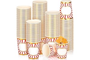 PATELAI 100 Stück lustige Zirkusbecher Karneval Party Pappbecher Karneval Einweg-Partybecher Rot und Weiß Streifen Becher für Abendessen Picknick Saft Kaffee Milch Karneval Geburtstag Party Supplies, 266 ml