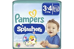 Pampers Splashers, Taille 3-4, 12 Couches-Culottes de Bain Jetables, 6-11kg, Le Confort D'un Maillot De Bain Et La Protection Pampers Optimale dans l'Eau, Edition Limitée Baby Shark