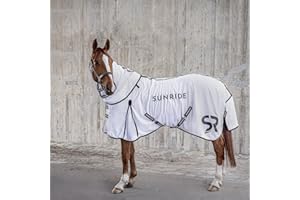 SUNRIDE Couverture Anti-Mouches (Miami) avec Partie du Cou Amovible et Plus de liberté de Mouvement, indéchirable, élastique et Robuste (Blanc, 155 cm)