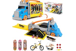 Finger Skateboard Ramps Sets, Tlater 2 in 1 Finger Boards Skateboards Toys with Skateboard Ramps, 3 Fingerboards,1 Mini Finger Bike & Storage, DIY Creative Transformer Toy Gifts for Boys Girls Ages 3+