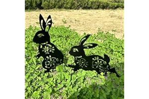 QBMYCN Estacas Decorativas de jardín de Metal para Conejo,Paquete de 2 estatuas de Silueta de Conejo Negro,para Patio, jardín, césped, decoración al Aire Libre.Regalos para Amantes de los Conejos