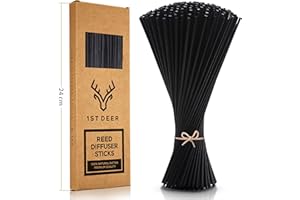 1st Deer Bastoncini per diffusore (24 cm x 3 mm) - Set da 100 pezzi di Bastoncini in Legno di Rattan Nero per Diffusori di Olio Essenziale, Aromaterapia, Fragranze Spa e Ambienti Profumati