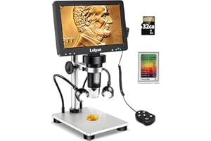 Leipan 7-inch LCD Digital Microscope, 1200X 16MP Coin Magnification,1080P HD Video Microscope for Adult, Wired Remote, Compatible with Windows/Mac OS, Includes 32GB SD Card, DM9 with 12 Slides Kits