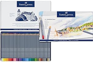Faber-Castell 114636 - Estuche de Metal con 36 Ecolápices Acuarelables Hexagonales Goldfaber Aqua - Colores Surtidos