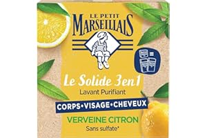 Le Petit Marseillais - Savon Solide Lavant Purifiant 3 en 1 Verveine Citron, Savon Solide Corps Visage Cheveux, 80g