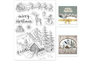 GLOBLELAND Christmas Snow House Background Clear Stamps Xmas Santa Claus Deer Lace Silicone Clear Stamp Seals for Cards Making DIY Scrapbooking Photo Journal Album Decoration