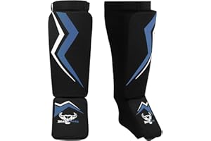 BEAST RAGE Shin Guards for Kickboxing, Instep Protection Pads for Muay Thai MMA Training, Martial arts boxing, Elasticated Padded Leg Foot Protector for Karate BJJ Taekwondo Gear