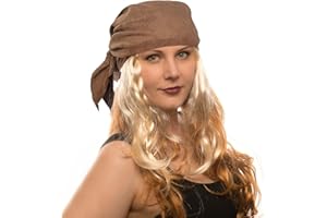 Hatstar Perruque pirate pirate avec bandana et perles pour carnaval et carnaval (blond pirate – foulard marron)