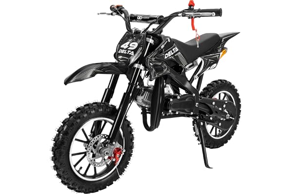 Actionbikes Motors Mini Delta 49 CC Moto-Cross pour Enfants | Freins à Disque - Filtre à air Sport - Échappement Sport - Pneus à air - Pocket Bike - Moto - Motocross - Dirt Bike - Dirtbike (Noir)