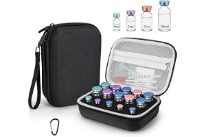 Peptide Box 15 fack för 1–10 ml vials, Vial Box svart | EVA-hårt skal, 15 fack, skum, nätfack och karbinhakar för kylskåp, re