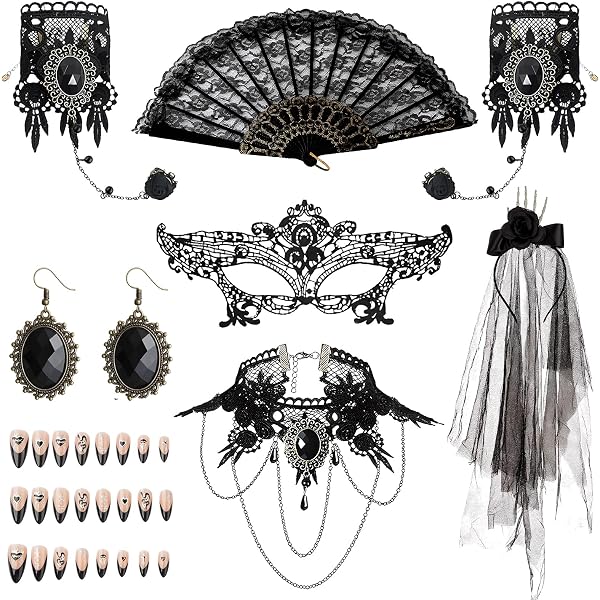 Collana Gotica Lolita In Pizzo Nero E Strass, Con Ciondolo A Cuore E Catena Regolabile, Gioiello Vittoriano Steampunk