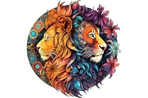 PRSTENLY Holzpuzzle für Erwachsene, Yin-Yang Löwe Tierpuzzle Einzigartige Form Puzzleteile für Erwachsene, Holzpuzzle für Weihnachten mit Hölzerner Geschenkbox 300 Stücke 31.7 * 31.5cm