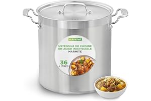 Nutrichef Marmite en Acier Inoxydable - 36 L - Marmite Induction avec Couvercle et Poignées Rivetées Solides, Distribution Uniforme de la Chaleur, Compatible avec la Plupart des Plaques de Cuisson