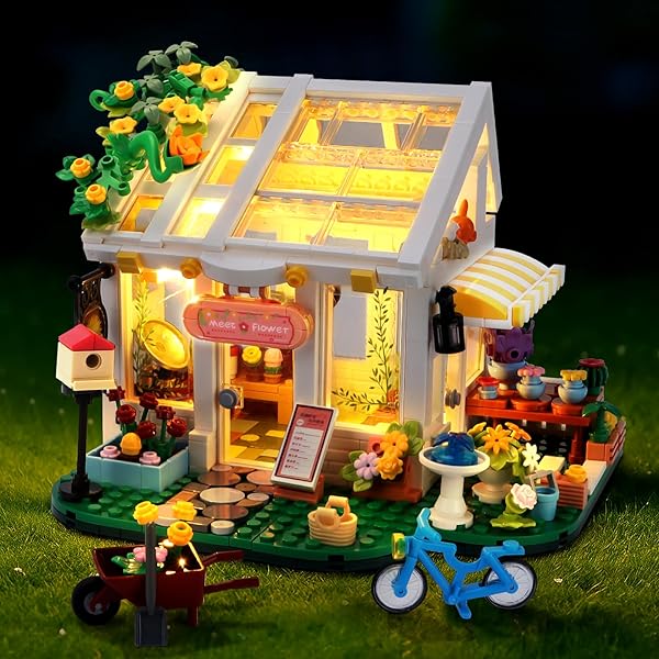 Kit Construction Maison Fleurs LED - 776 Pièces, Maquette Boutique Fleurie Avec Chat