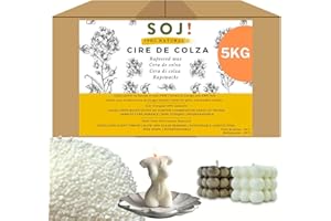 SOJ Cire de Colza sans OGM pour la fabrication de bougies moulées, cire à bougie (5KG)