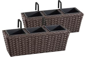 Gartenfreude Jardinières en résine tressée avec Support et Trois Compartiments en Plastique, de Couleur Moka, 2 pièces, 47 x 17 x 15 cm