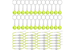 SUREIO 48 Pcs Tennis Party Favors Gift Set 24 Tennis Charm Bracelets 24 Tennis Ball Keychain Key Ring Tennis Gifts for Adults Kids Sport Lovers Team Accessories Bulk