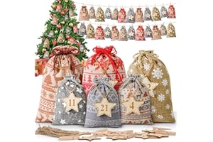 CANCJ Adventskalender zum Befüllen, 24 Stück Weihnachtskalender 2025 Adventskalender Selbst Befüllen Stoffbeutel mit Holz Zahlen Säckchen Weihnachten Deko Geschenktüten Weihnachten für Kinder & Erwachsene