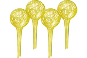 Relaxdays Watering Globes, Set of 4, Glass, Small, HxD: 15 x 9 cm, Balls for Automatic Irrigation on Holiday, Yellow, 15 x 6 x 6 cm