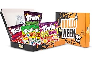 Sweet Buddies Halloween Süßigkeiten Best-Seller-Box mit 4 Tüten für: Trolli Tarantula, Trolli Dracula, Trolli Glotzer, Trolli Super Brain, Geisteraufkleber - 400g, Fruchtgummis - laktose & glutenfrei