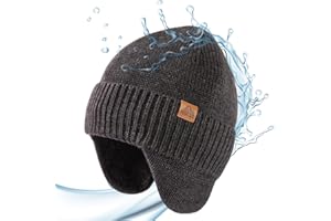 TOP-EX XL/XXL DryKnit™ Unisex 80% Merino Wool Waterproof Beanie, Warm Winter Hat with Fleece Lined & Ear Flap