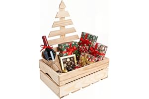 Creative Deco Holzkiste mit Weihnachtsbaum | Holzbox Adventskalender Kiste | 30 x 20 x 40 cm | Holz Geschenkkorb Weihnachten | Geschenkbox, Spielzeugkiste, Aufbewahrungsbox, Weihnachtsdeko