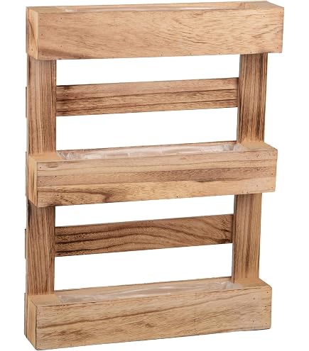 SUNWOOD Vertikaler Wand-Blumenkasten Aus Kiefernholz – 7 Etagen, Teak-Optik, Mit Haken, 83x15x75 Cm
