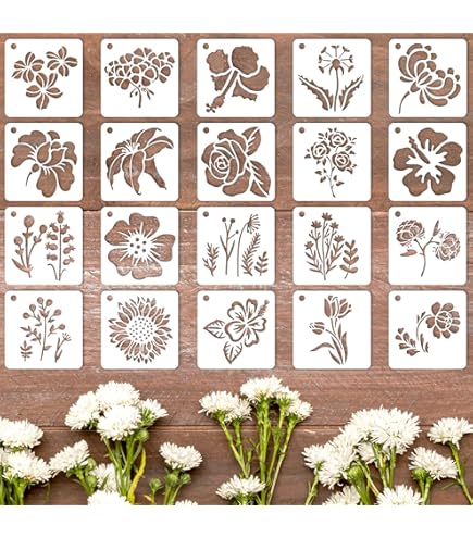 OOTSR 18 Pochoirs Feuilles Et Fleurs Réutilisables Pour Peinture Meuble, Mur Et DIY - Modèles Plastique