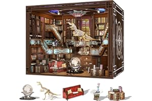 MiniCity Book Nook Kit, DIY Miniature Dollhouse Booknook Kit, 3D Wooden Puzzle Bookend Bookshelf Insert Decor with LED Light for Teenagers and Adults (Beyond Library Max)