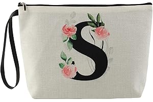 Blisswave Neceser Mujer, Neceser Maquillaje Personalizado con Nombre de la A a la Z, Cremallera Metálica, Diseño De Impresión Exquisito, Forrado, Regalos Personalizados (Beige)