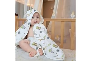 Amo nenes Serviette de Bain Capuche pour Bébé 100% Coton, 4 Couches Super Absorbantes et Douces, Garçons Filles Sorties de Bain avec Oreilles, Cadeaux pour la Naissance, Enfants, 70x140 cm, Animaux