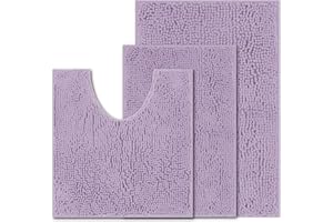 UHOUSEST Badematte rutschfest, Weicher Badezimmerteppich-Wasserabsorbierend Badematte, Maschinenwaschbar Badvorleger, für Badewanne und Toilette-Lavendel Lila 3 Stück