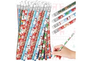 Tenare 60 Pcs Christmas Pencil with Eraser 12 Style Snowman Stocking Santa Claus Christmas Tree Reindeer Pencils Xmas Gift for Kid Student Xmas Stocking Fillers Stationery Party Favors (Novelty)