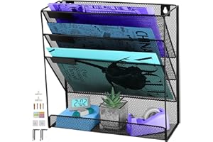 TSDRBWO Porte-revues Mural à 4 Niveaux, Organiseur de Fichiers en Maille Mentale, pour Bureau et Maison A4