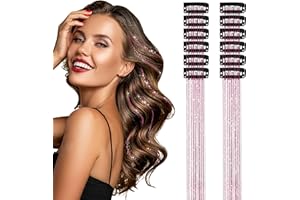 Dalababa 12 Piezas de Extensión de Cabello, Extensiones Pelo de Oropel De Hadas, Accesorios de Brillantes de Moda para Mujeres Niñas Fiesta Festival - Rosa