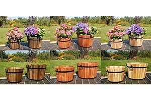 ‎DEKO-SHOP-HANNUSCH Deko-Shop-Hannusch 2 Blumenkübel im Set XL & XXL, Pflanzkübel aus Holz,beschlagen mit Griffen aus Metall, Garten, Farbe:Dunkel