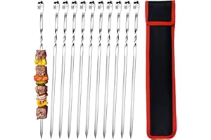 KEYIDO MN-316 szaszłyki do kebaba, 38 cm, ze stali nierdzewnej, płaskie metalowe szaszłyki do kebaba, z przenośną torbą do przechowywania, 20 szt